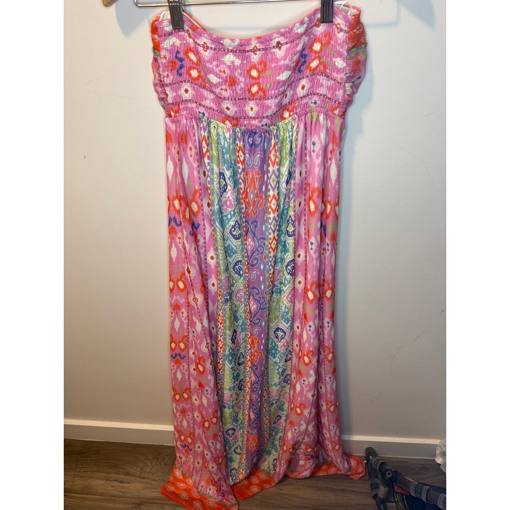 Fate Boho Print Strapless Maxi Dress Tie Front Size Small - Picture 2 of 3